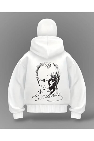 Gofeel Beyaz K Atatürk Baskılı Kar Maskeli Oversize Sweatshirt Hırka