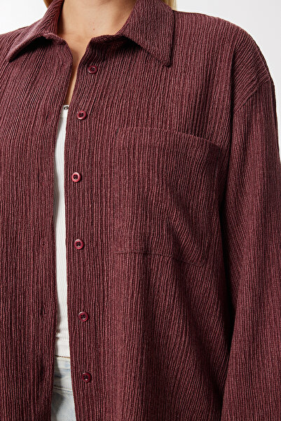 Lovelyİstanbul Oversize Crinkle Knitted Shirt Lub0246 Mürdüm