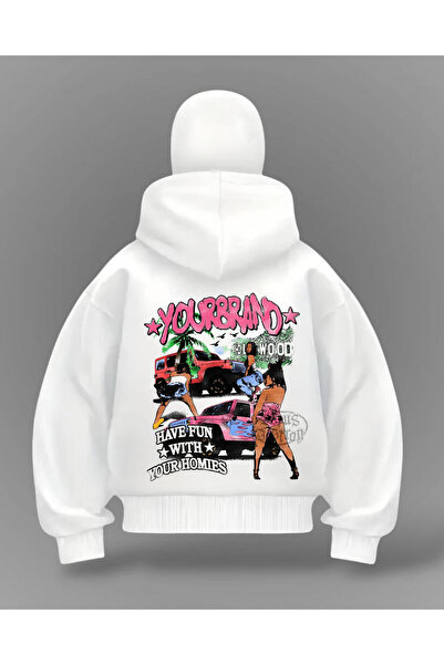 Gofeel Bela majica s kapuljačom Your Brand Štampano Snow Masked Oversize kroj