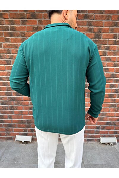 Combineman35 Ανδρικό φούτερ με κάθετες ρίγες μαύρο υφασμάτινο οθωμανικό με λεπτομέρεια με φερμουάρ