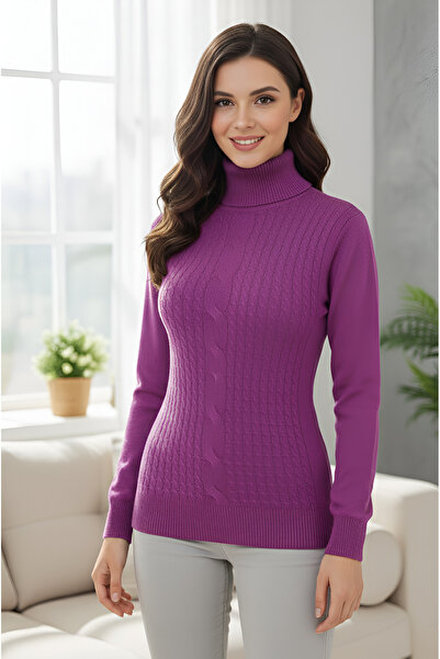 meday Clothing Pulover din tricot cu gât roșu din lycra din seria Kardelen