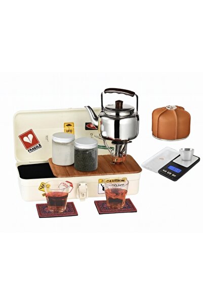 Biki طقم شاي محمول للتخييم والرحلات الخارجية، لون بيج