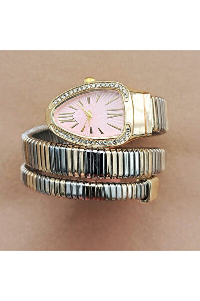 QUARTZ Yılan Model Lüks Kadın Kol Saati Çift Renk Kordonlu