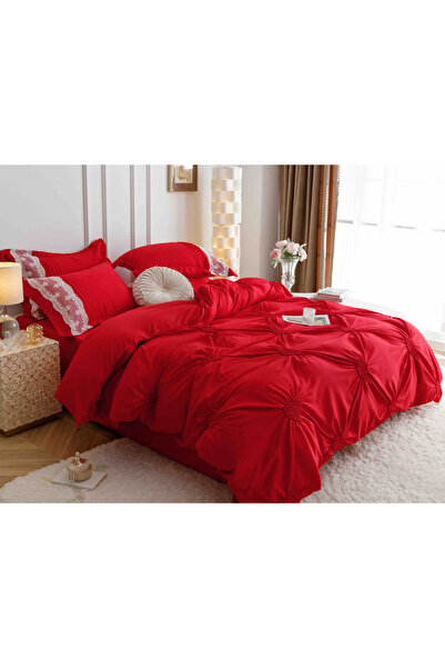 JOJO HOME Bed Sheets, 6 Pieces, Embroidered Hearts, Finet Premium, Red
