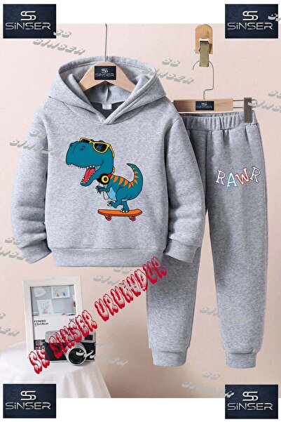 SS SİNSER Set de trening cu hanorac imprimat pentru copii, unisex, „RAWR DONI...
