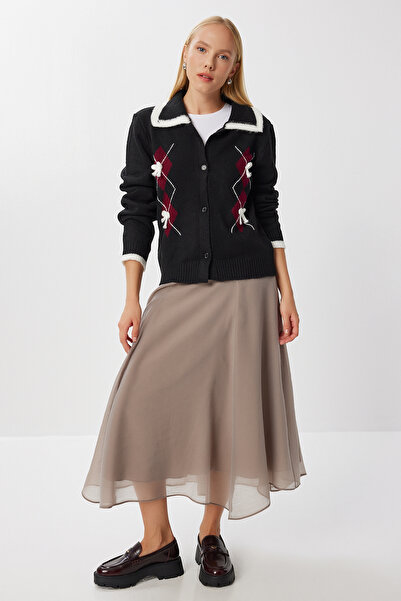 Lovelyİstanbul Baklava Patterned Bow Detailed Knitwear Cardigan Lmt0041 Black