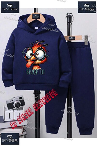 SS SİNSER Children's Unisex Printed Hooded Tracksuit Set with the Words "Kus ...