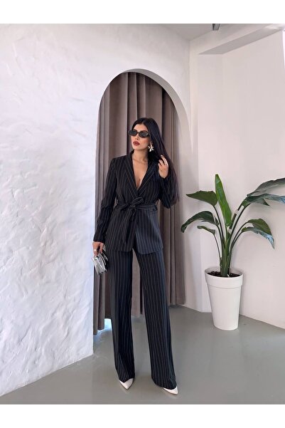 Ekim Store Σετ μπλέιζερ με παντελόνι με κορδόνια και παλτό με ζώνη