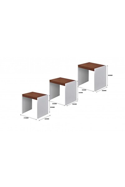 BAITY 3-Piece Interlocking Side Tables Set - White and Brown