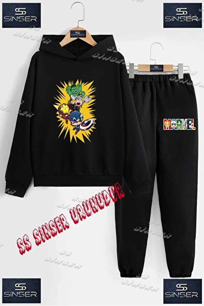 SS SİNSER Παιδικό Unisex Σετ Φούτερ με Κουκούλα και Στάμπα "MARVEL 4LE SARI T...