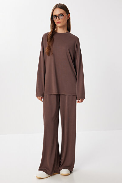 Lovelyİstanbul Basic Yumuşak Modal Alt-Üst Takım LUB0244 KAHVERENGİ