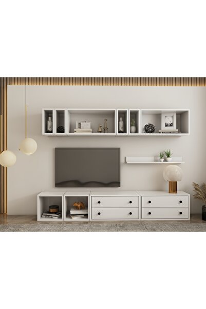 Nettrends 4 Çekmeceli ve Çok Bölmeli Çok Fonksiyonlu TV Sehpası ve Duvar Dolabı