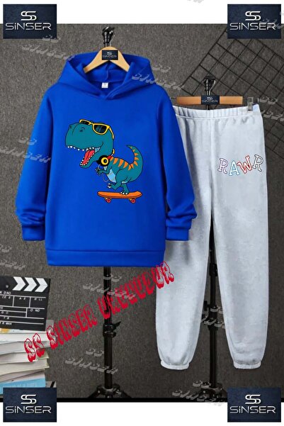 SS SİNSER Set de trening cu hanorac imprimat pentru copii, unisex, „RAWR DONI...