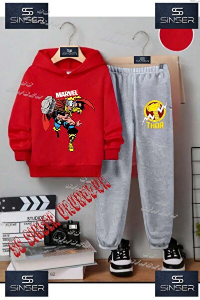 SS SİNSER Детски унисекс комплект спортен екип с качулка и принт „THOR HAMMER...
