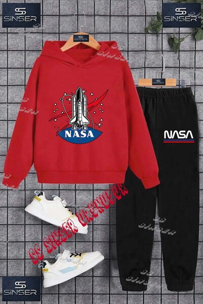 SS SİNSER Children's Unisex Hooded Tracksuit Set with the Print "Space Shuttl...