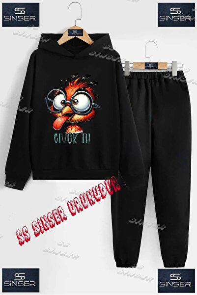 SS SİNSER Children's Unisex Printed Hooded Tracksuit Set with the Words "Kus ...