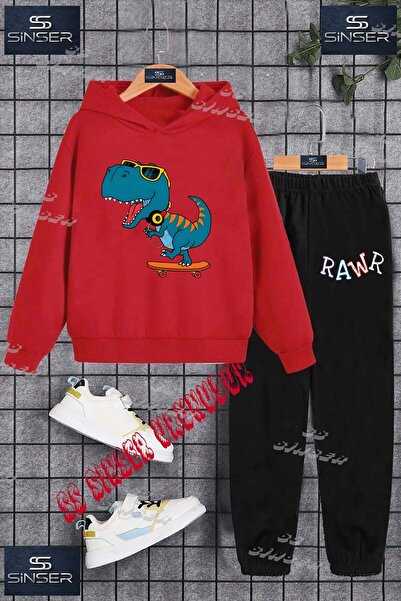 SS SİNSER Children's Unisex Printed Hooded Tracksuit Set with the Words "Rawr...