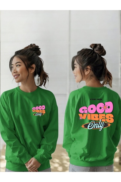 ArtYus Tricou unisex cu mânecă lungă Good Vibes Transfer cu imprimeu guler ro...