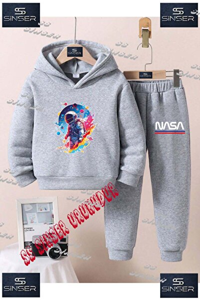SS SİNSER Children's Unisex Printed Hooded Tracksuit Set with a Colorful Patt...
