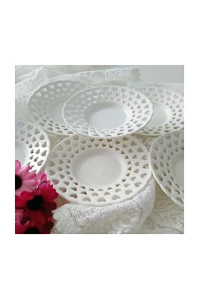 Yüsra Shop 6-Piece Plastic Heart Tea Plate Mica White Color Tea Plate