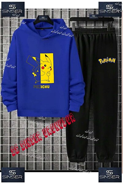 SS SİNSER Παιδικό Unisex Σετ Φόρμας με Κουκούλα και Στάμπα  "PIKHACU IN HALF ...