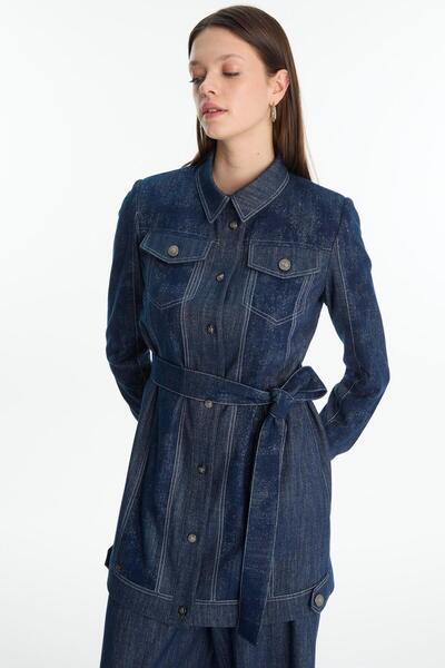 Zühre Belted Sport Navy Blue Jacket C-0159