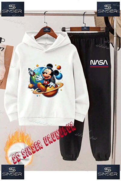SS SİNSER Children's Unisex Printed Hooded Tracksuit Set with "Astronaut Mick...