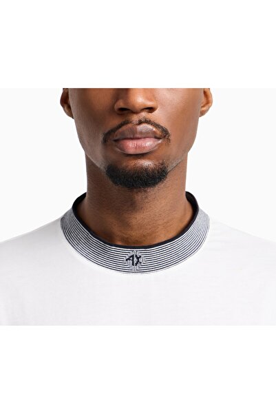 Armani Exchange t-shirt Çizgili profil yakalı regular+ 100%pamuk erkek beyaz