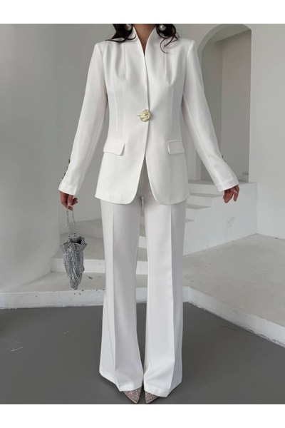 buqre's moda Gold Single Button Stand Collar Double Blazer Suit
