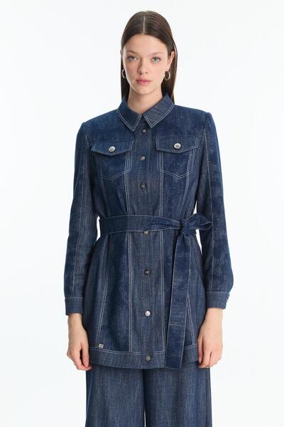 Zühre Belted Sport Navy Blue Jacket C-0159