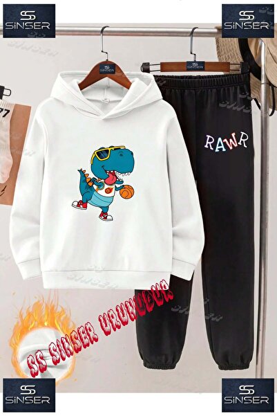 SS SİNSER Children's Unisex Printed Hooded Tracksuit Set with the Words "Rawr...