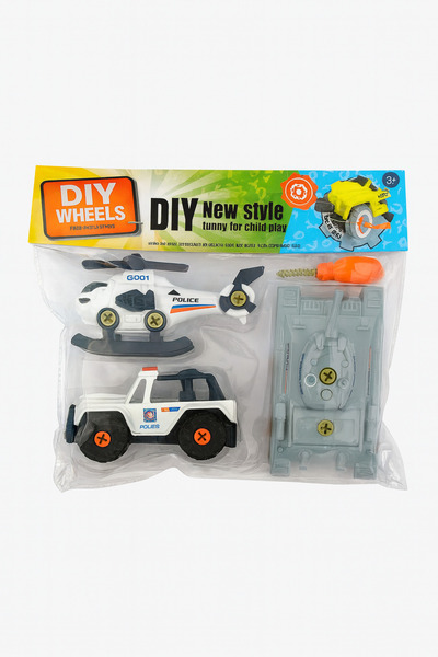 TSUMAB DIY Wheels Vehicle Playset – Helicopter, Tank & Car Toy Set for Kids (3+ Years)