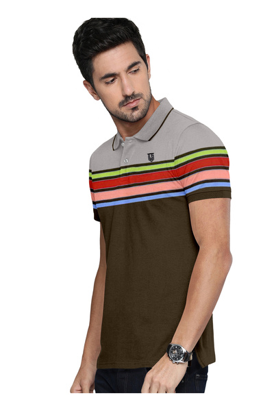 LAUREN SMITH Men’s Cotton Rich Polo T-shirt in Stripes