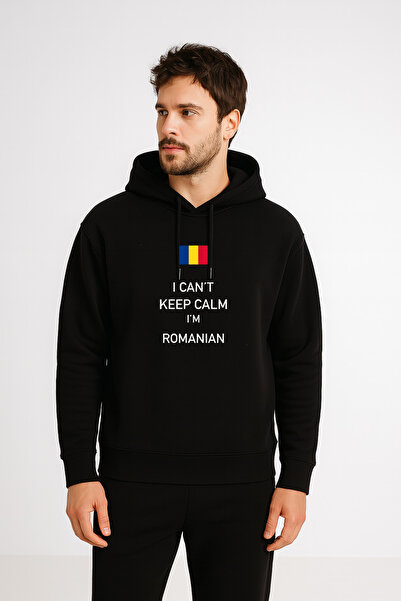 MODA Romania Flag cu imprimeu Hanorac negru pentru bărbați cu glugă Swea tricou