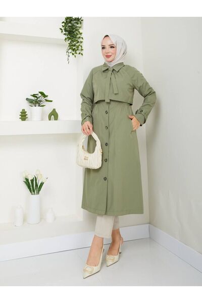 Vibeys Collection Women's Trench Coat with Tie Detail and Lining
