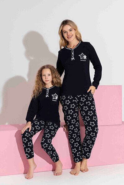 Tarık Мама-дочка комбінезон з довгими рукавами Інтерлок Сімейний комплект піжам - 3198