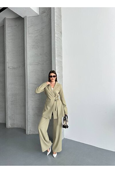 Bak'ap Premium Tie-Up Lace-Up Detailed Blazer-Palazzo Pants 2-Piece Set