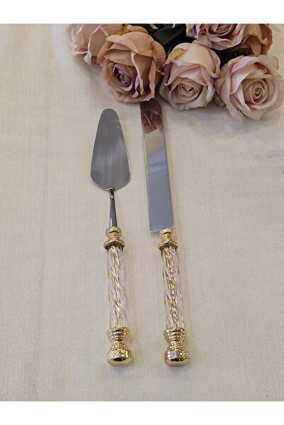 AlyaHomeAksesuar 2 Piece Crystal Cake Serving Set Gold