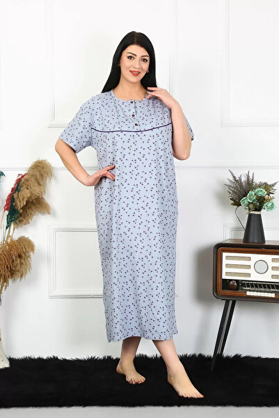 alfa expres Fashion Women's Plus Size Short Sleeve Indigo Mother Nightgown
