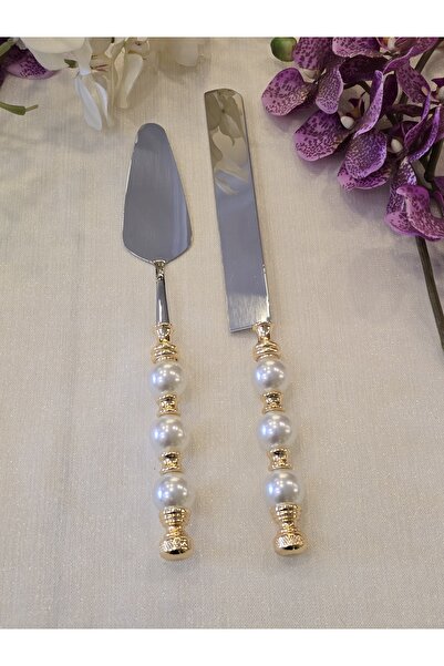 AlyaHomeAksesuar 2 Piece Pearl Cake Serving Spoon Set Gold