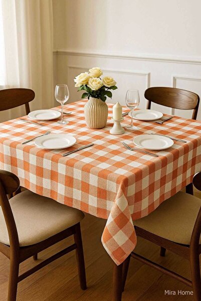 Mira Home Fiber Checkered Tablecloth Table Cloth Plaid Pattern 160X160 cm Orange