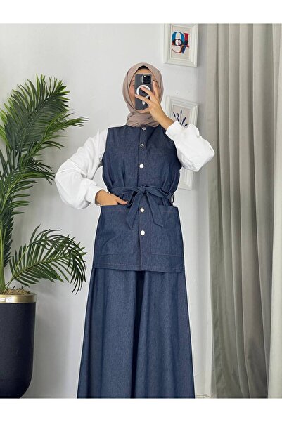 Esre Store 4041 - Kor Kumaş Tesettür İkili Takım Mavi