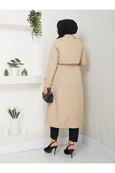 Vibeys Collection Women's Trench Coat with Tie Detail and Lining