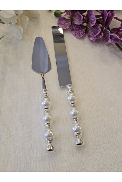 AlyaHomeAksesuar 2 Piece Pearl Pastry Serving Spoon Set Silver