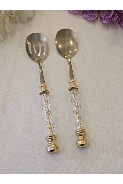 AlyaHomeAksesuar 2 Piece Crystal Salad Serving Set All Gold
