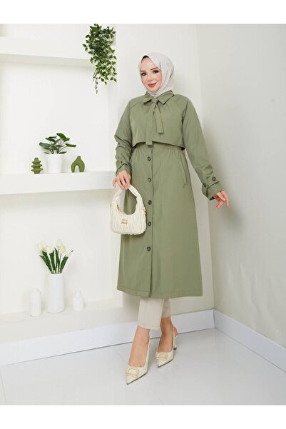 Vibeys Collection Women's Trench Coat with Tie Detail and Lining