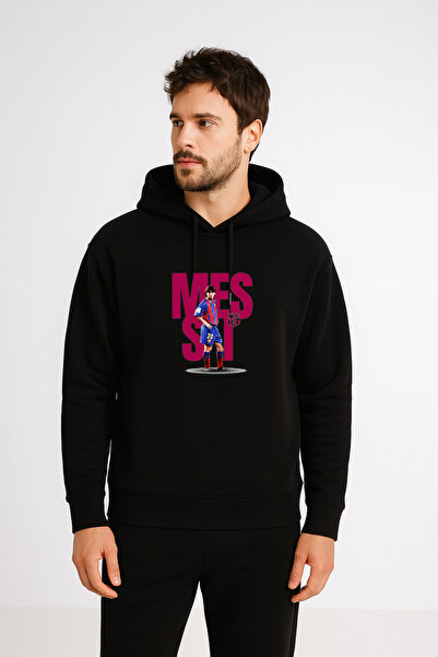 MODA هودي رجالي أسود مطبوع عليه ليونيل ميسي