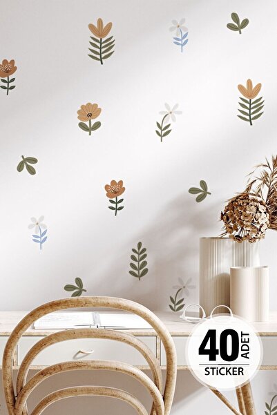 TUGİBU Dekoratif Çiçek Sticker, Renkli Çiçekler Sticker Seti, Çocuk Odası Duv...