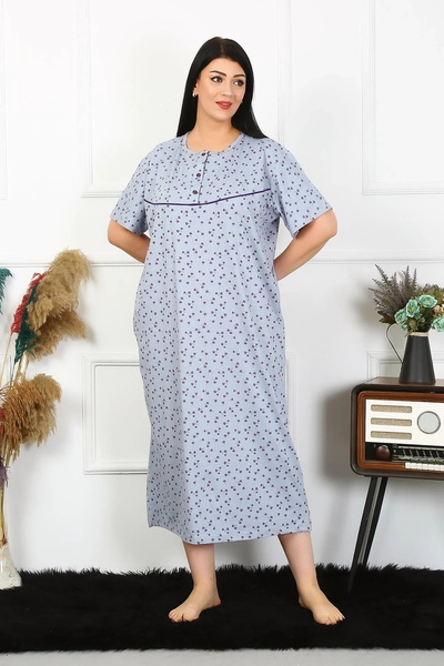 alfa expres Fashion Women's Plus Size Short Sleeve Indigo Mother Nightgown