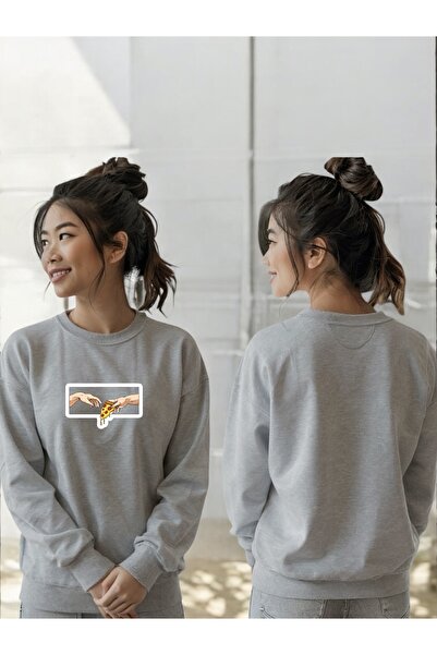 ArtYus سويت شيرت برقبة دائرية وأكمام طويلة للجنسين مطبوع عليه البيتزا